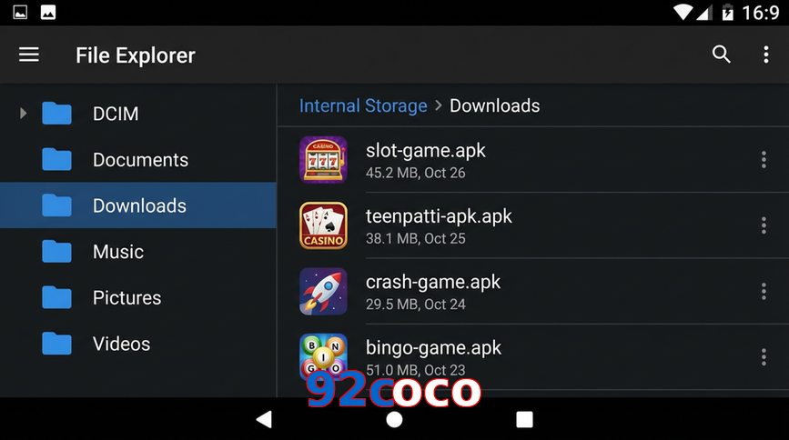 Main screen of 92Coco gameapk page for PK players